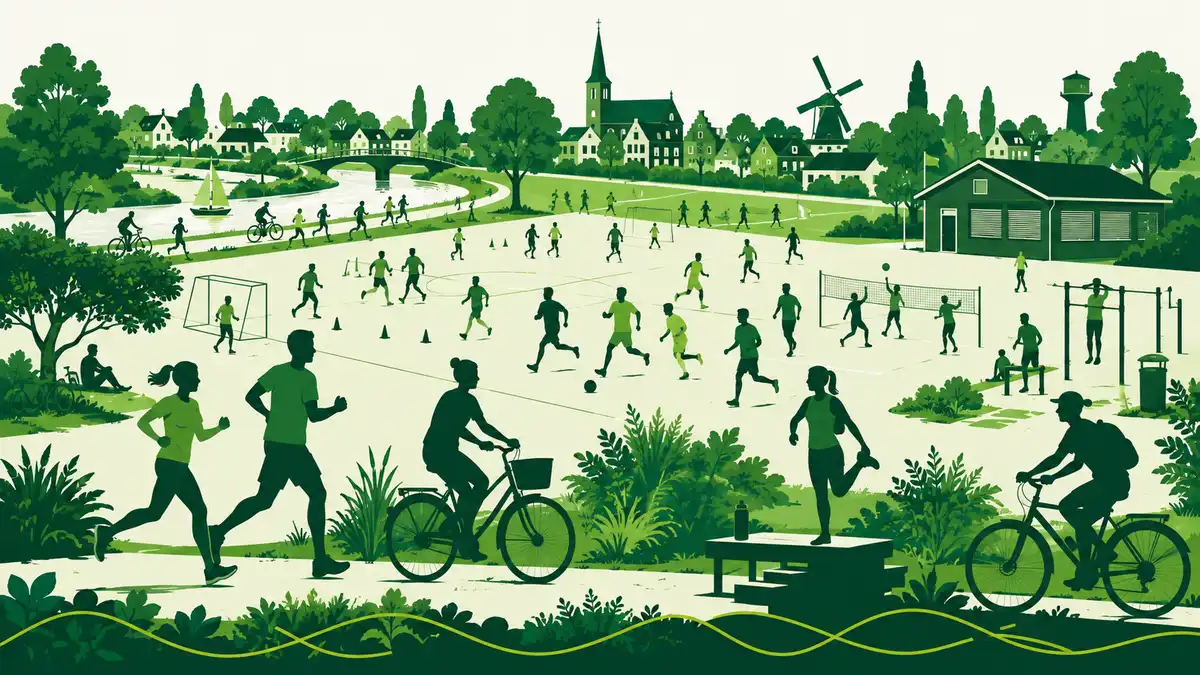 Minder sportverenigingen, meer sporters: links een verlaten clubgebouw, rechts een levendige club waar nieuwe leden zich inschrijven