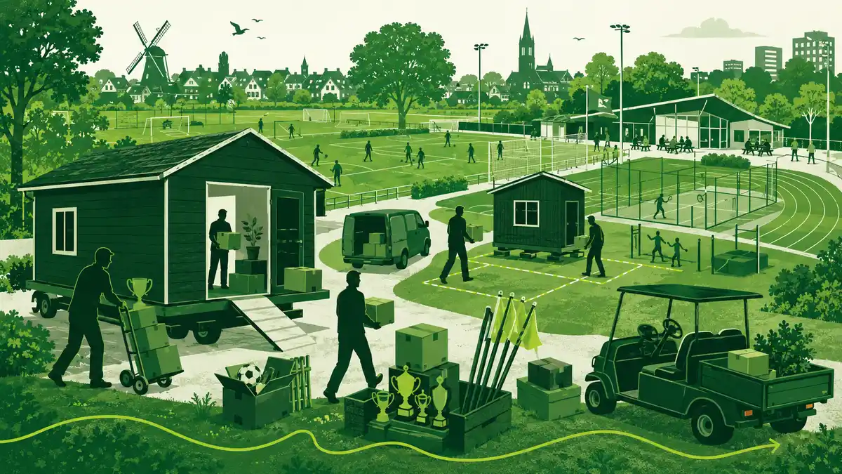 Sportverenigingen samenvoegen op één multifunctioneel sportpark: drie sportvelden die samenkomen bij een centraal clubgebouw